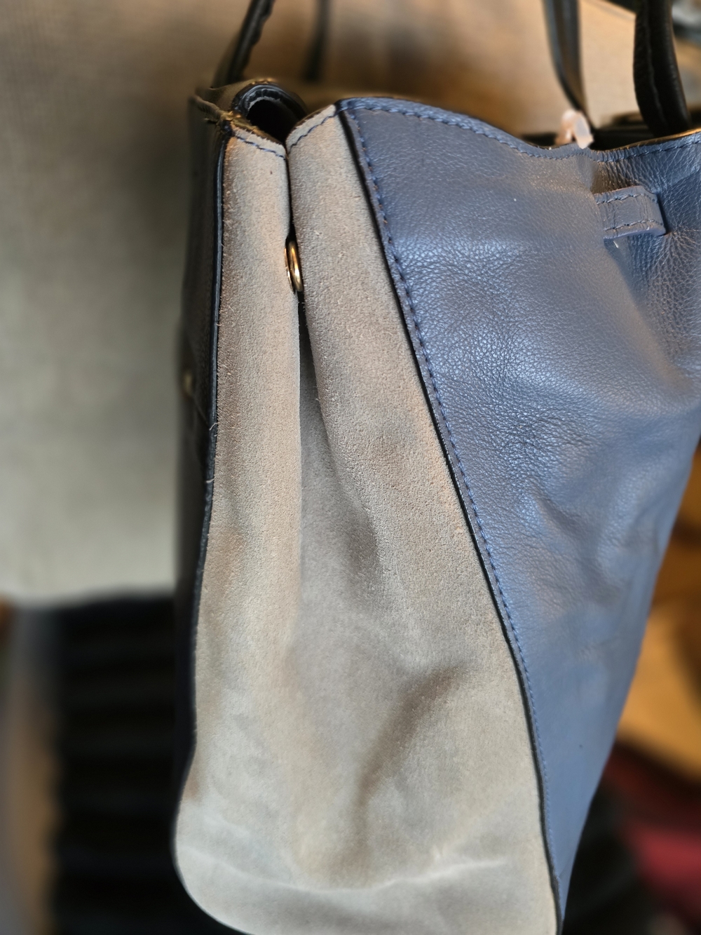 FURLA Leather Drawstring Tote Bag in Slate Blue - Picture 4 of 13